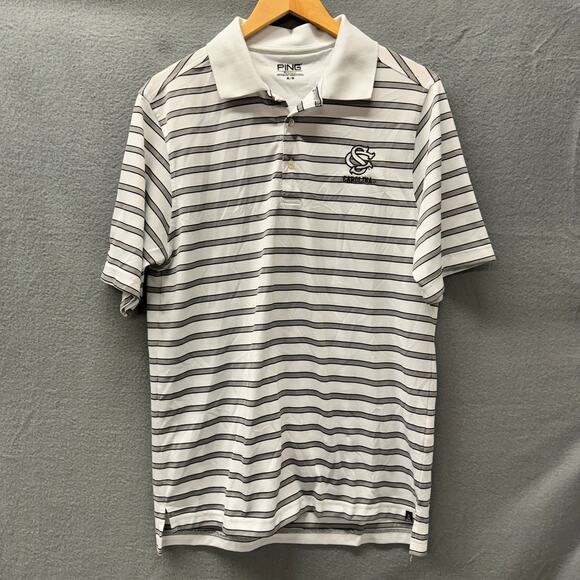 Ping Other - Ping Polo Shirt Mens Medium CS Carolina Strikers Logo White Gray Stripe Golf